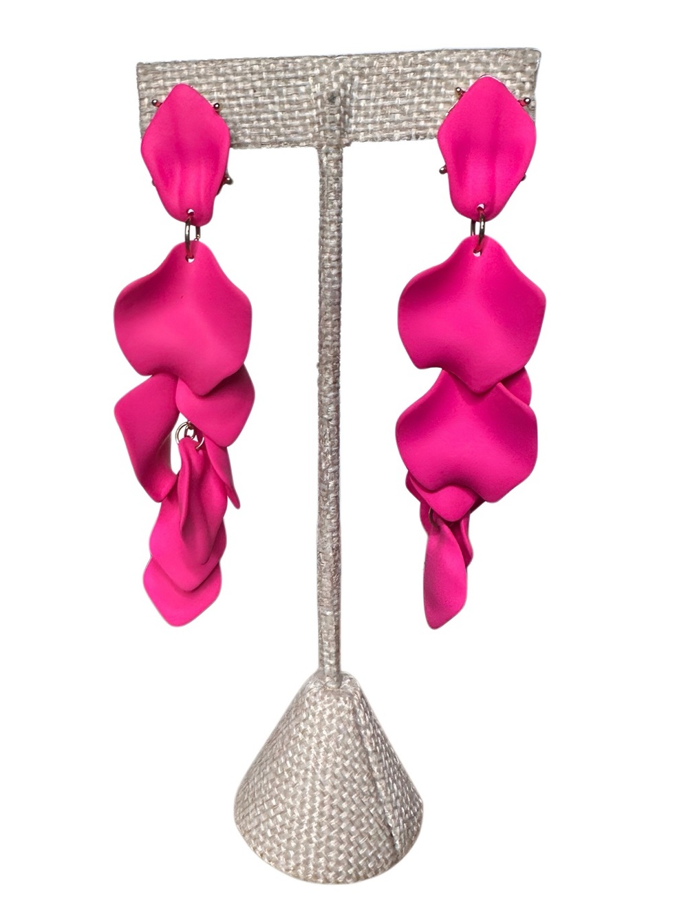 Hot Pink Floral Drop Earrings Matte Acrylic